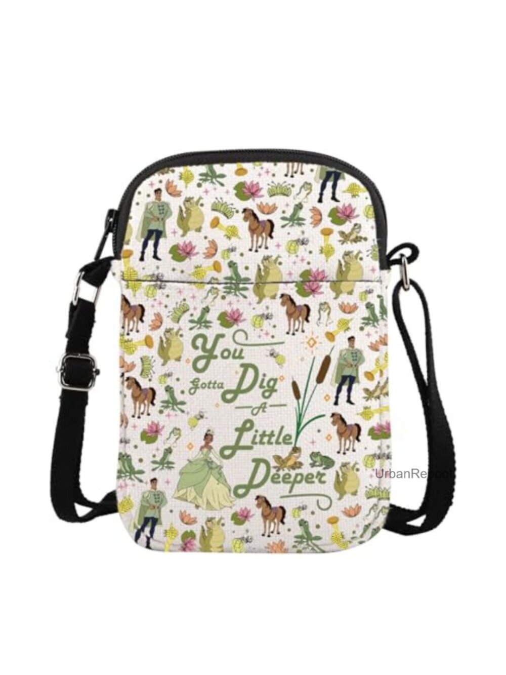 Canvas Crossbody Bag Frog Princess Gift Messenger Adjustable Strap 3 Pockets